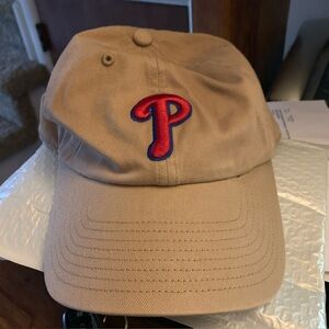 Tan Baseball Cap with Red Logo